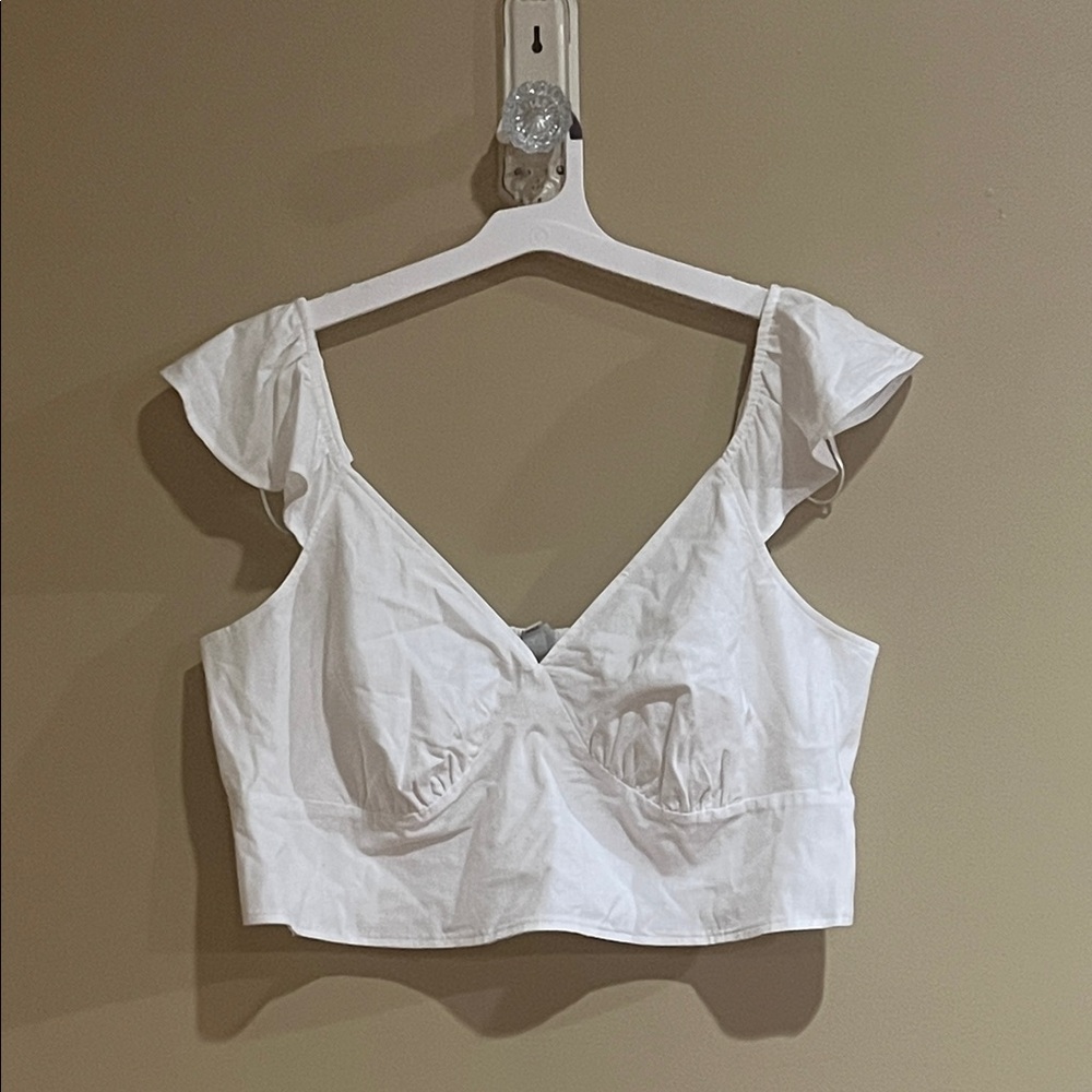 a new day White Ruffle Strap V-Neck Crop Top